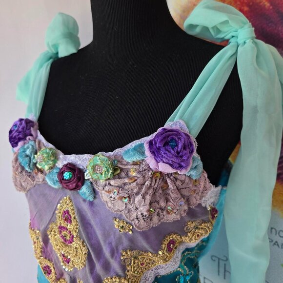 Lavender & Blue Velvet and Vintage Embroidered Blouse | Size Medium - Picture 4 of 8